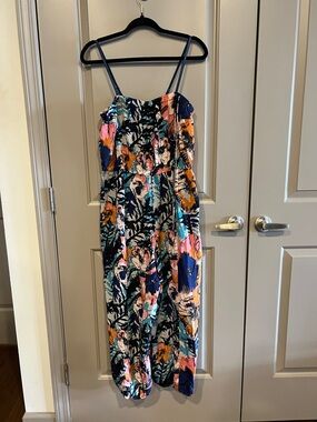 Plenty by Tracy Reese 100% Silk Floral Jumpsuit Boho Midi Spaghetti Strap